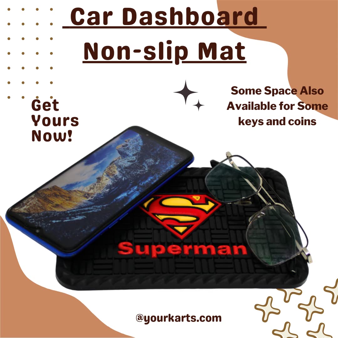 YOURKARTS.COM Secure Grip Non-Slip Car Dashboard Mat – Anti-Skid Pad for Phone, Sunglasses, Keys | Unique Spiritual Decor | car Accessories 2025 (Super Man)