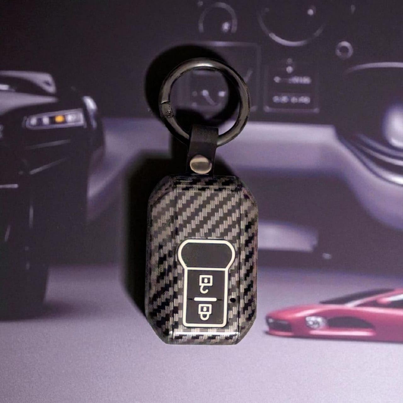 YOURKARTS.COM Car KeyCover ABS Carbon Case Anti-Break Compatible Baleno,Grand Vitara,XL6,Swift,Brezza Celerio Ignis,Ertiga,Dzire,Fronx,Urban Cruiser,Glanza,Hyryder 2 Button Key (Carbon Strip)