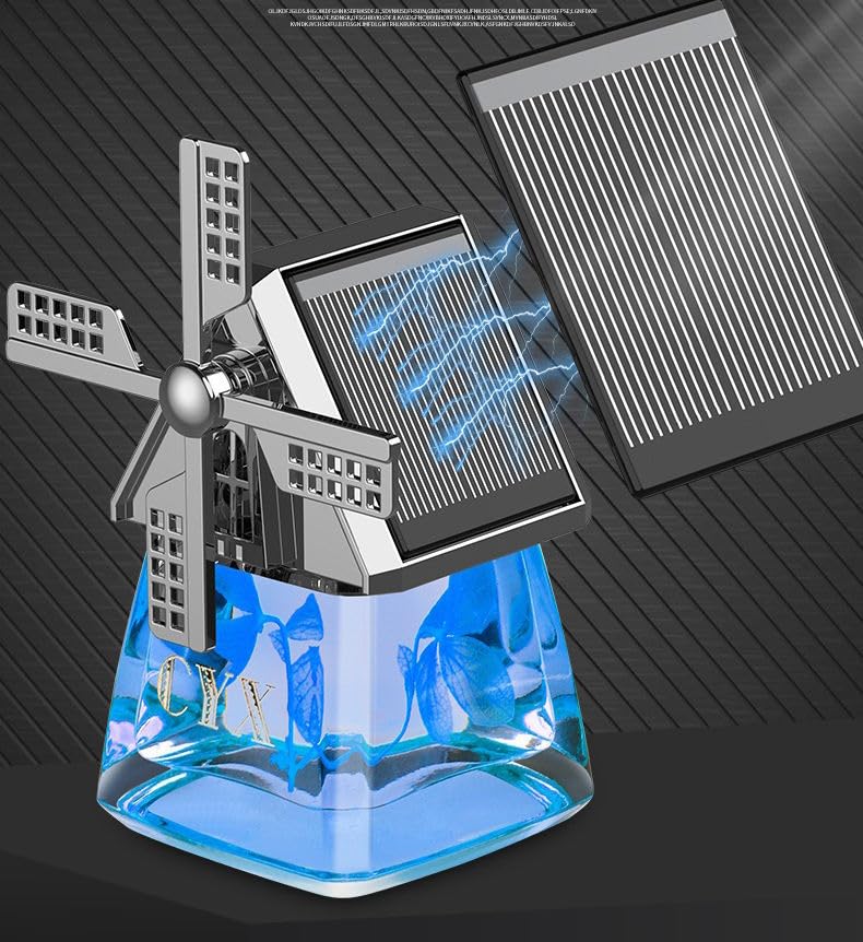 YOURKARTS.COM Automatic Rotation Air Freshener – Solar Powered Car Perfume Diffuser with Racing Wheel & Windmill Design | Rotating Dashboard Fragrance for Car Interior (Windmill)