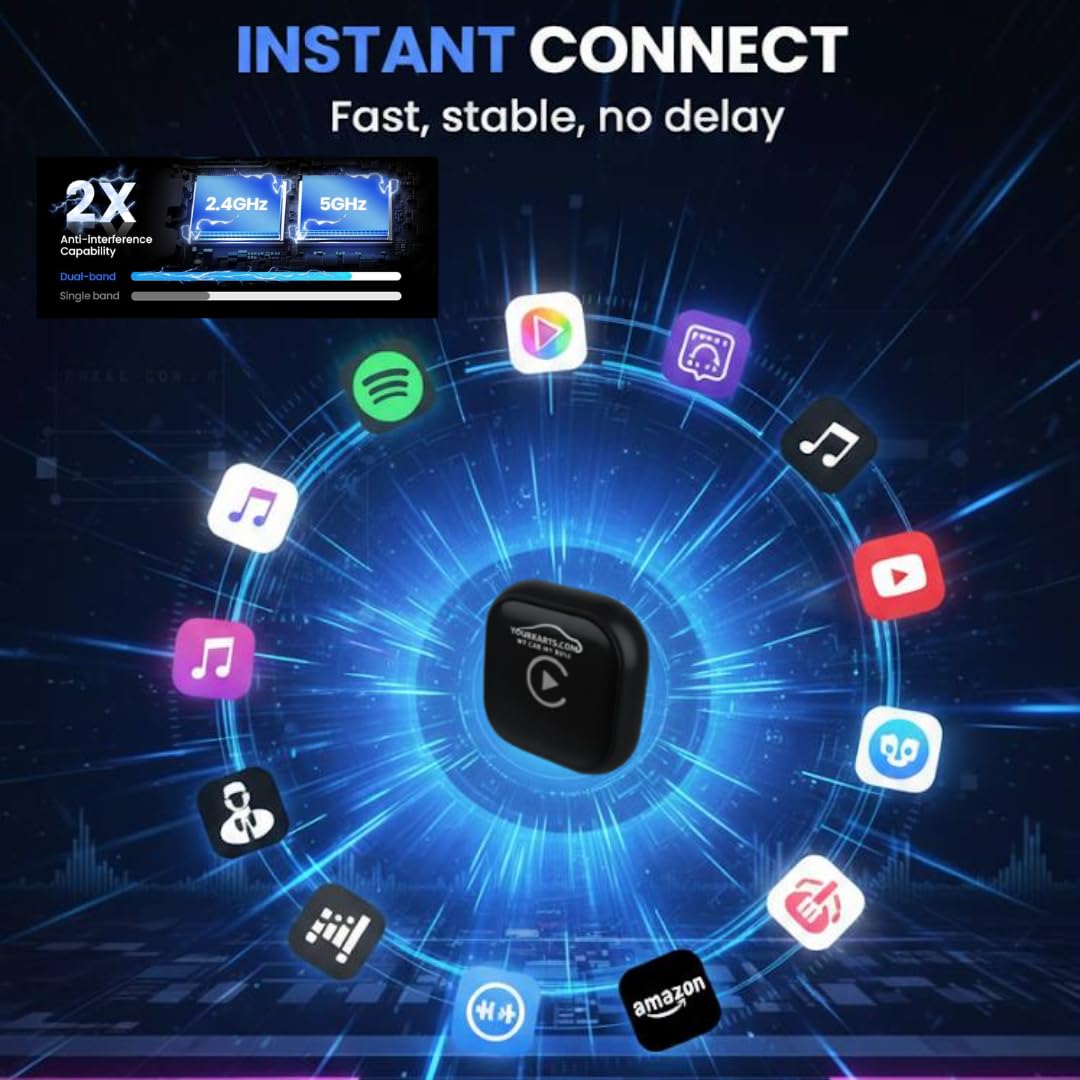 YOURKARTS.COM Adapter Wireless CarPlay & Android Auto Smart Car AI Box | Converts OEM Wired CarPlay to Wireless | Plug & Play, Fast Connection, Stable Performance
