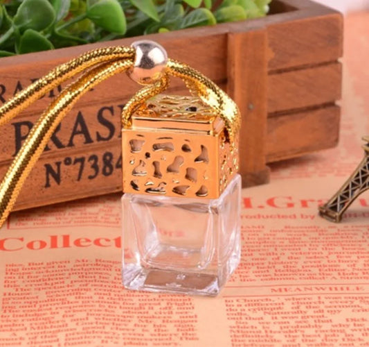 Hanging Glass Car Perfume Bottle with Metal Cap, Long-Lasting Fragrance Diffuser