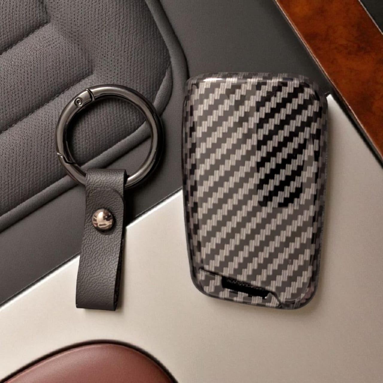 YOURKARTS.COM Car Key Cover Premium Carbon Pro Design – Hard Case Anti-Break Key Shell Compatible with VW Car Keys | Sporty Look Smart Key Protector | car Accessories 2025 (Carbon Strip)