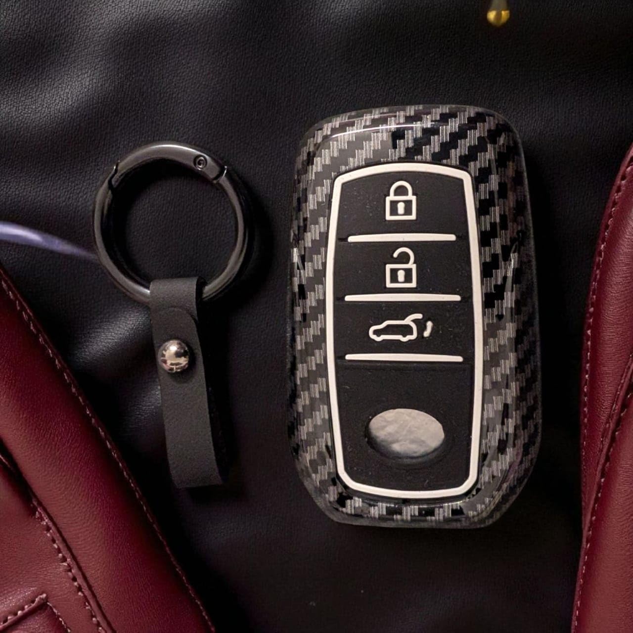 YOURKARTS.COM Car Key Cover ABS Carbon Case Anti-Break Key Shell Compatible for Toyota Fortuner | Hilux | Innova Crysta | Fortuner Legender | Innova HyCross | Land Cruiser Smart Key (Carbon Strip)