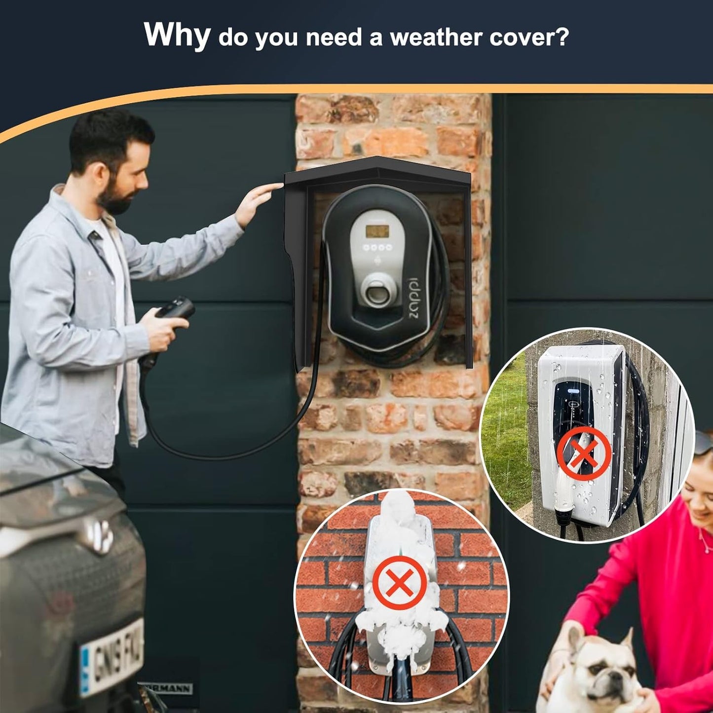 EV Charger Weather Protection Cover – Heavy-Duty Alloy Steel Wall Mount Rain Shield for EV Charging Stations | Universal Fit for Home Wallbox Chargers | Protects Against Sun, Rain, Dust