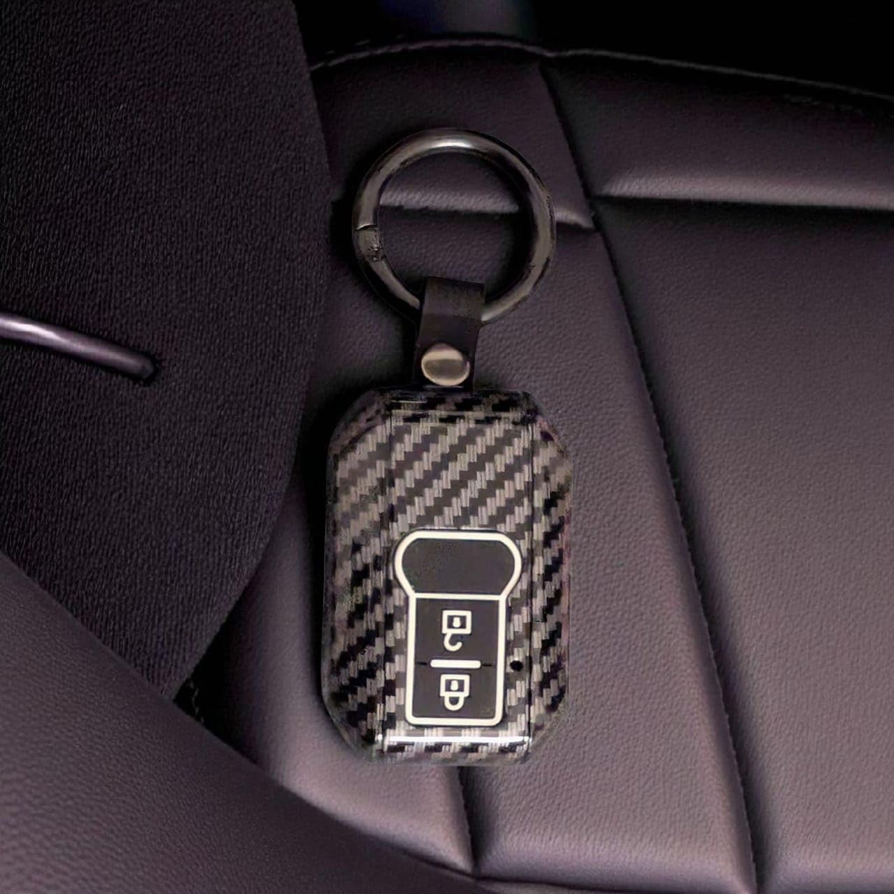 YOURKARTS.COM Car KeyCover ABS Carbon Case Anti-Break Compatible Baleno,Grand Vitara,XL6,Swift,Brezza Celerio Ignis,Ertiga,Dzire,Fronx,Urban Cruiser,Glanza,Hyryder 2 Button Key (Carbon Strip)