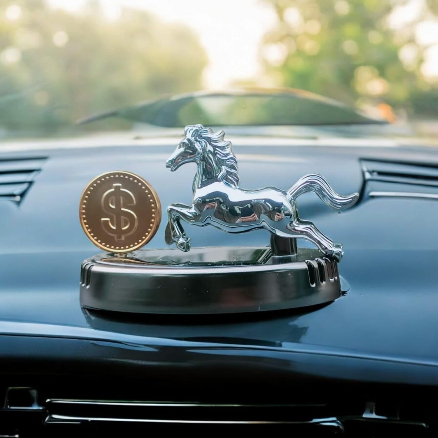 YOURKARTS.COM Solar-Powered Horse Car Air Freshener-For Car Dashboard With Perfume Liquid Gold Coin Horse Design