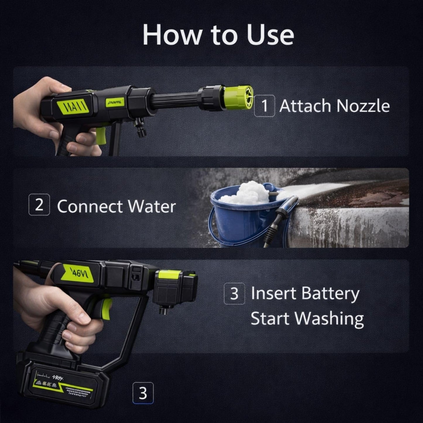6 in 1 Cordless High Pressure Car Washer Gun 30 Bar for Car & Bike Cleaning