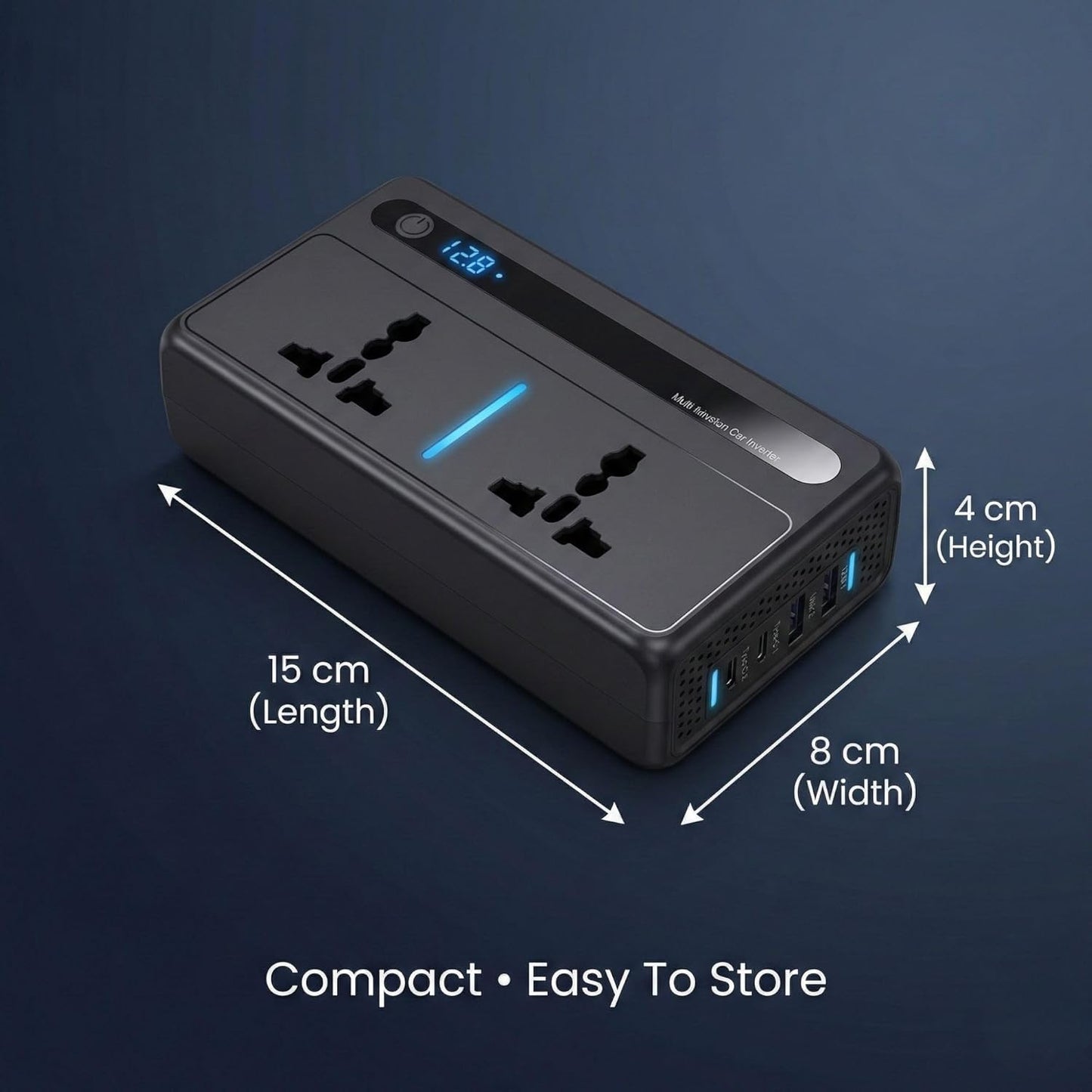 300W Car Power Inverter Laptop Charger with 3 USB & 1 C Type Fast USB Charging Ports