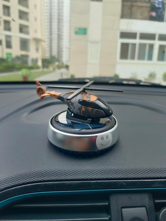 YOURKARTS.COM Helicopter-Shaped Car Air Freshener (Silver) – Solar Powered Essential Oil Diffuser for Car Interiors, Office Table & Home Use car Accessories 2025