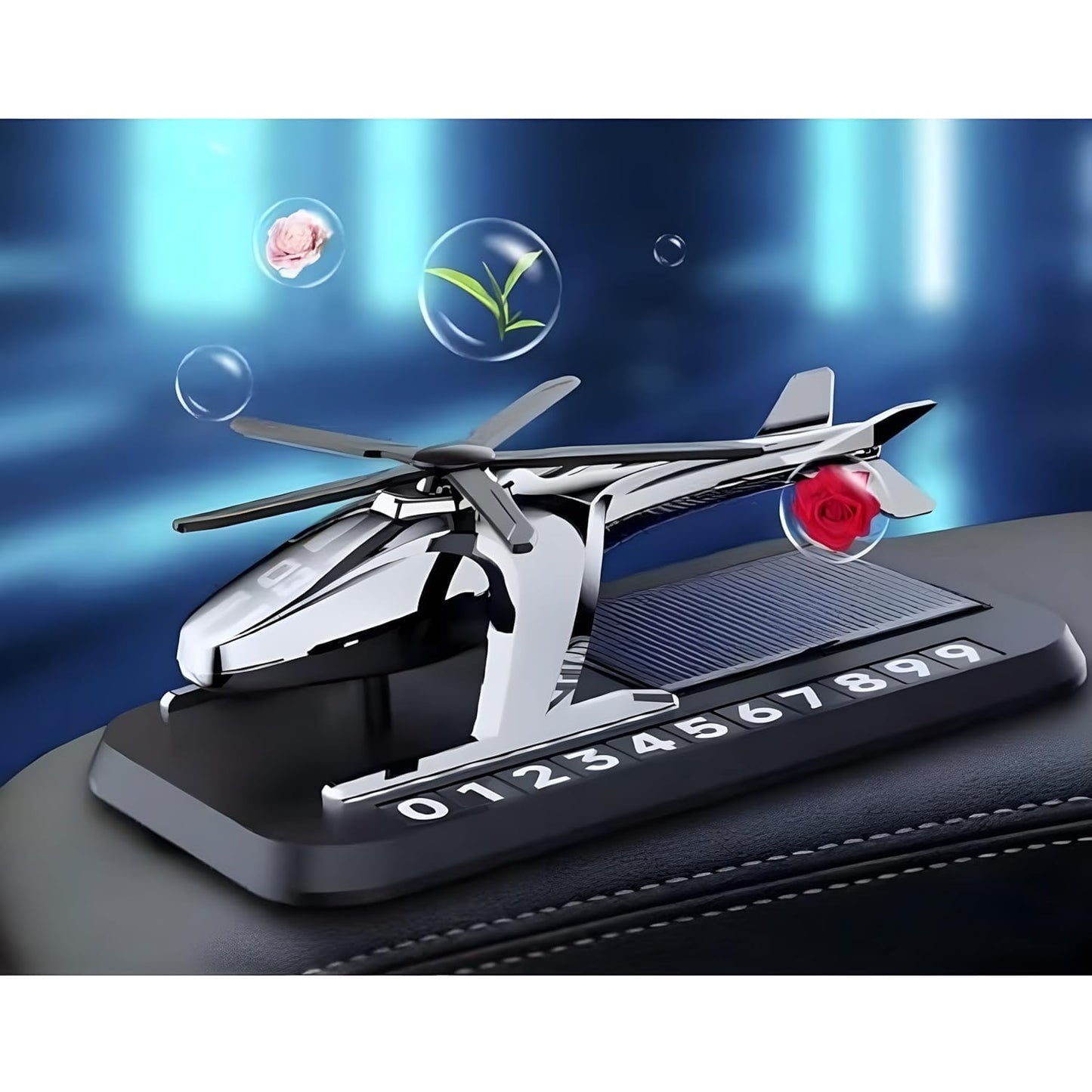 YOURKARTS.COM Solar Car Perfume Diffuser – Aircraft Design Metal Body with Rotating Wing, Solar-Powered Aromatherapy & Car Decoration – Long-Lasting Car Fragrance | car accessories 2025 (Silver)