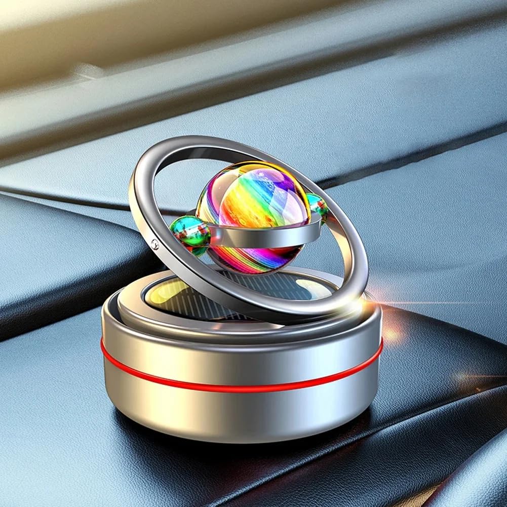 YOURKARTS,COM Car Perfume Diffuser Rotating Solar Air Freshener Double-ring Aromatherapy Diffuser Scent Car Decoration Interior Accessories (Solar Metal 3 Crystal Ring)