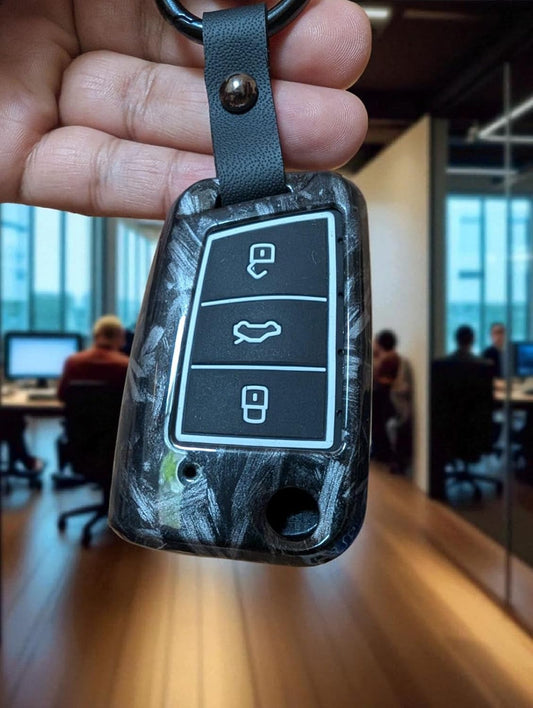 YOURKARTS.COM Car Key Cover ABS Carbon Case Anti-Break Key Shell Compatible with Volkswagen Polo Vento Jetta Ameo Passat and Skoda Rapid Laura Superb Octavia Fabia Yeti Folding Key(Pack of 1)