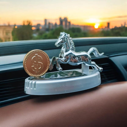 YOURKARTS.COM Solar-Powered Horse Car Air Freshener-For Car Dashboard With Perfume Liquid Gold Coin Horse Design