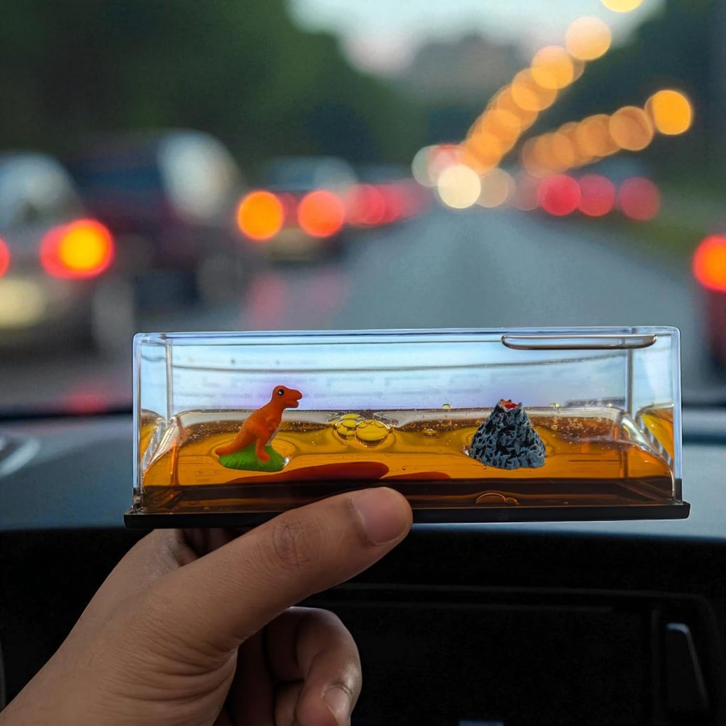 YOURKARTS.COM Car Interior Creative Dashboard Decoration Floating Water Dinosaur with Lava Ornament for Car Interior | Home | Office Decoration (Dinosaur with Lava)