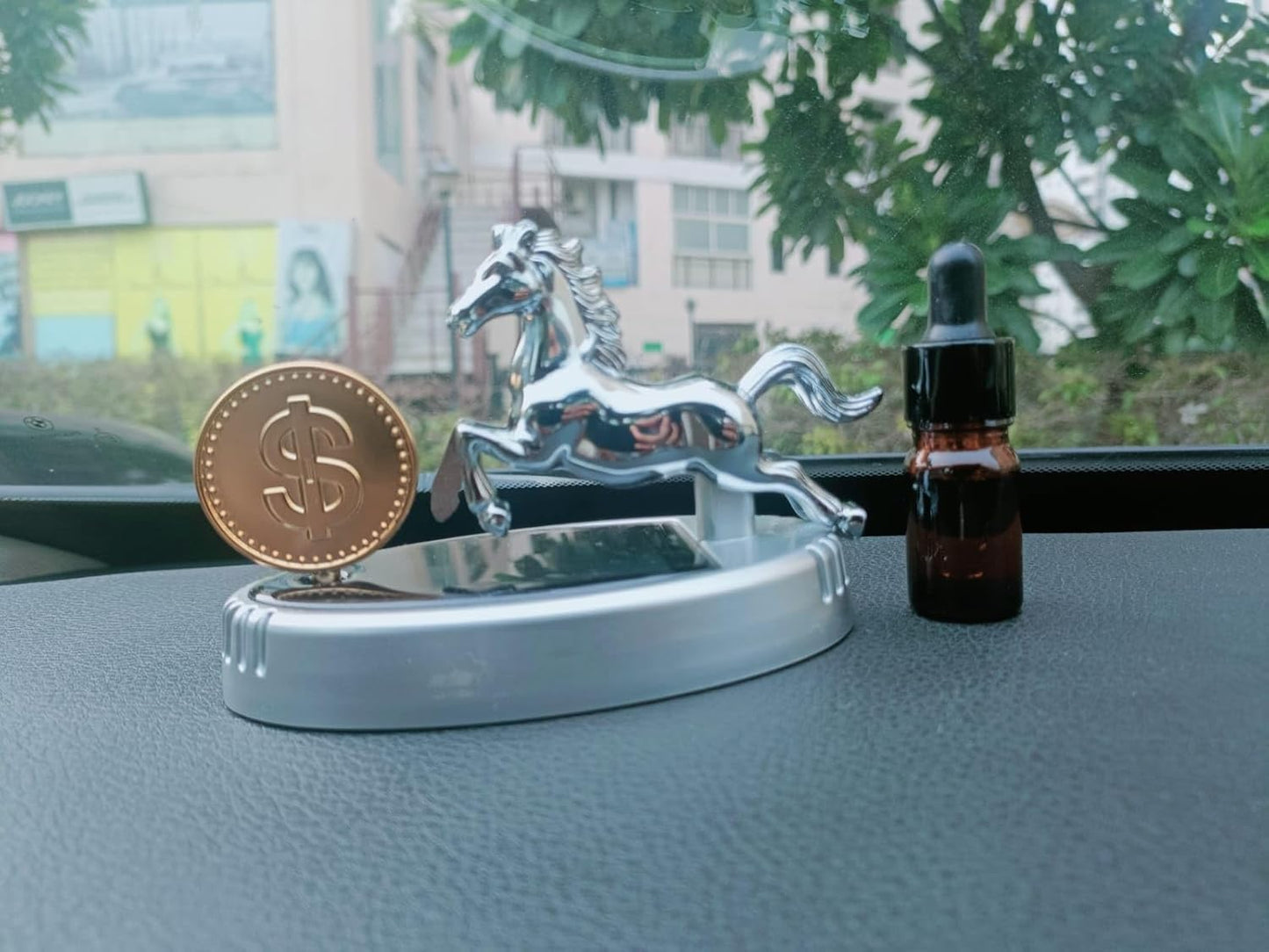 YOURKARTS.COM Solar-Powered Horse Car Air Freshener-For Car Dashboard With Perfume Liquid Gold Coin Horse Design