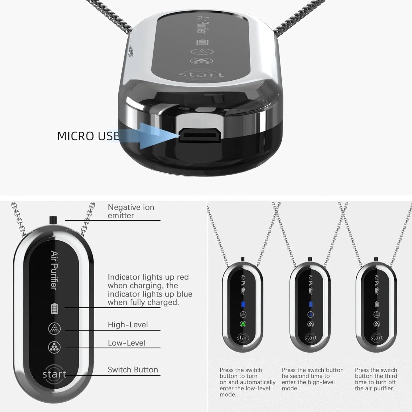 YOURKARTS.COM Car Hanging Air Purifier Necklace | Portable Personal Air Cleaner with USB Charging | Negative ion Generator Without a Filter, it Doesn't Need to be Replaced for Life