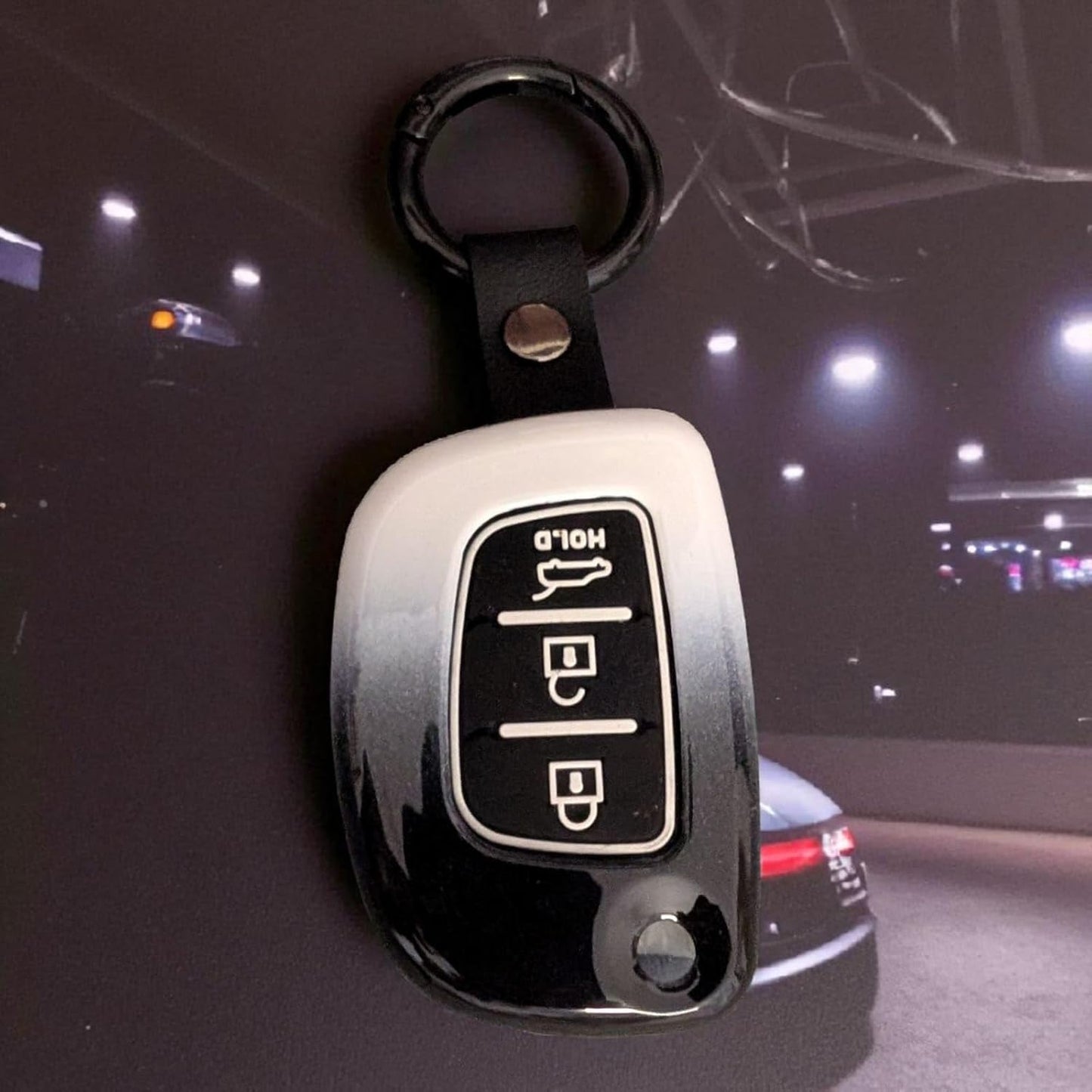 YOURKARTS.COM Car Key Cover Premium Carbon A+ Design – Compatible with Hyundai Grand i10 NIOS, Venue, i20, Aura, Creta 3 Button Smart Key Cover with Keychain Flip Key Shell (Shade)