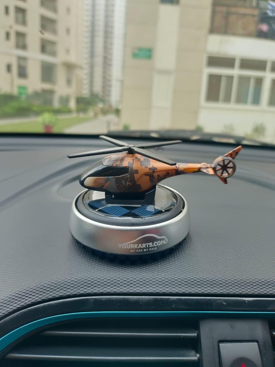 YOURKARTS.COM Helicopter-Shaped Car Air Freshener (Silver) – Solar Powered Essential Oil Diffuser for Car Interiors, Office Table & Home Use car Accessories 2025