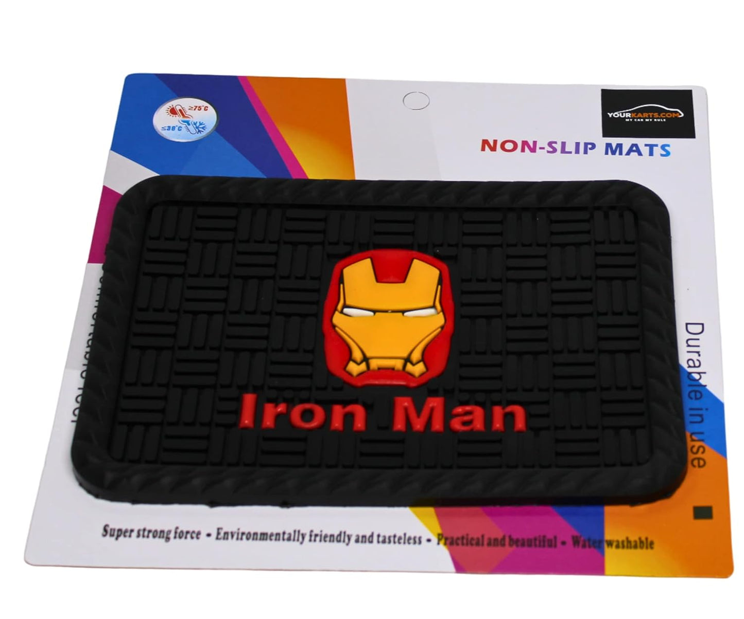 YOURKARTS.COM Secure Grip Non-Slip Car Dashboard Mat – Anti-Skid Pad for Phone, Sunglasses, Keys | Unique Spiritual Decor | car Accessories 2025 (Iron Man)
