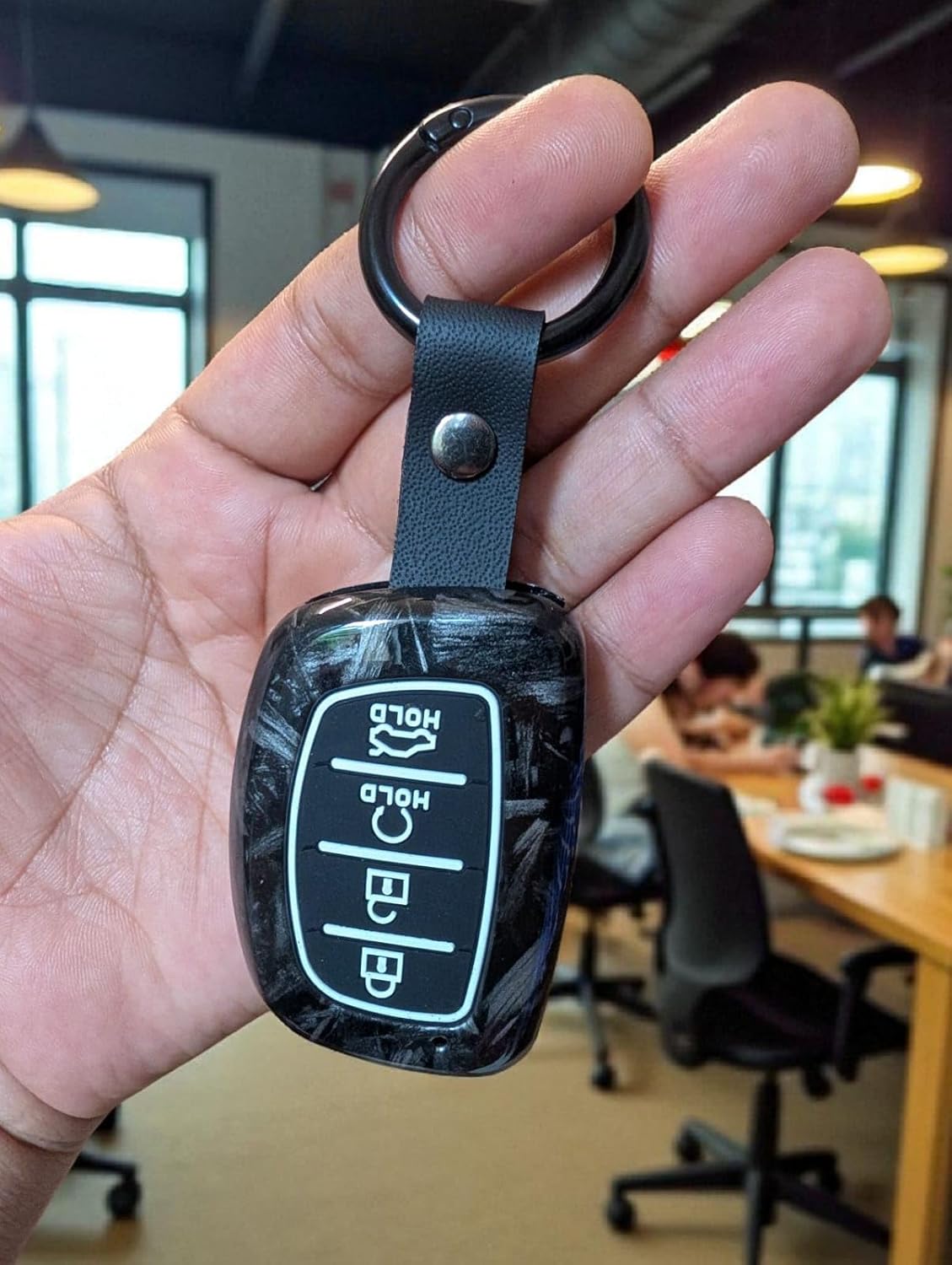 YOURKARTS.COM Car Key Cover Premium Carbon A+ Design Compatible With Hyundai Creta 2024,Creta ev, Alcazar Luxury Waterproof Key Shell & Full Protection 4 Button