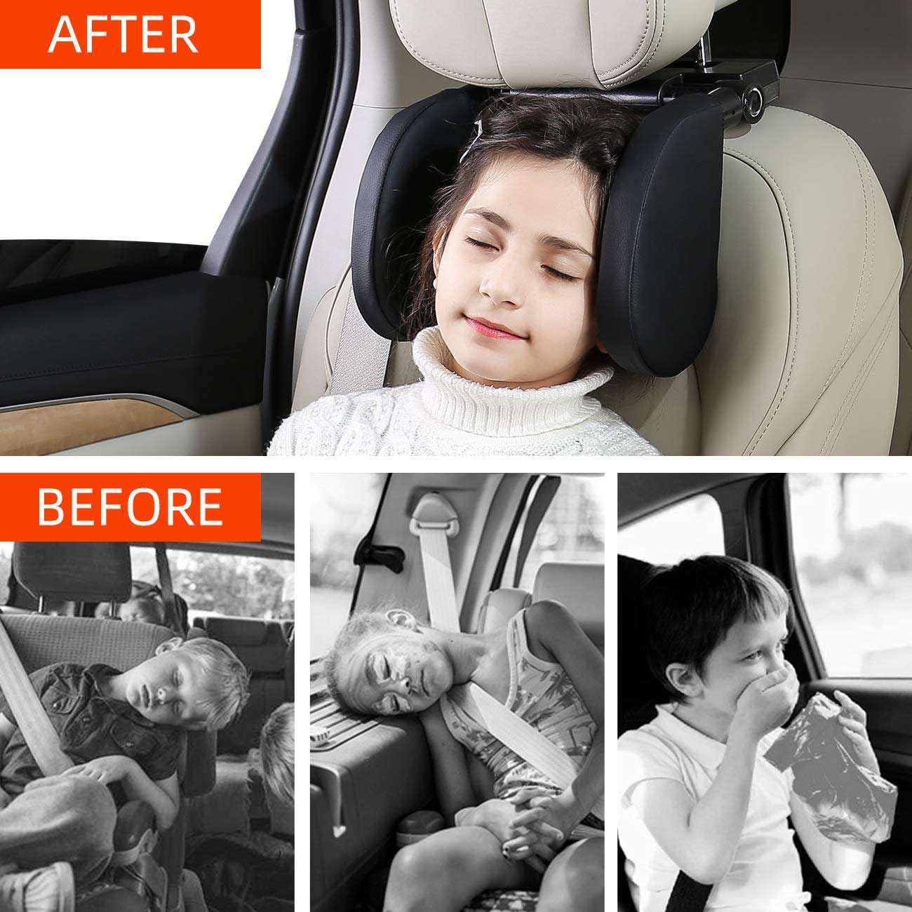 YOURKARTS.COM Headrest Cushion|Car Seat Headrest Support Pillow for Kids|Adjustable Travel Sleeping Head Support for Car|Side Neck Protector for Children & Adults|Universal Fit for Most Car Seats