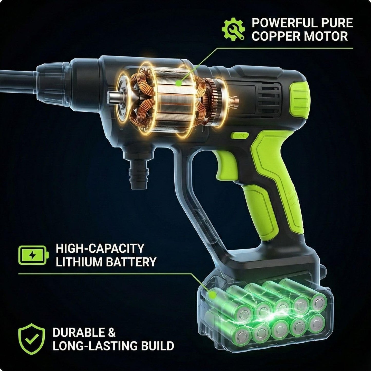6 in 1 Cordless High Pressure Car Washer Gun 30 Bar for Car & Bike Cleaning