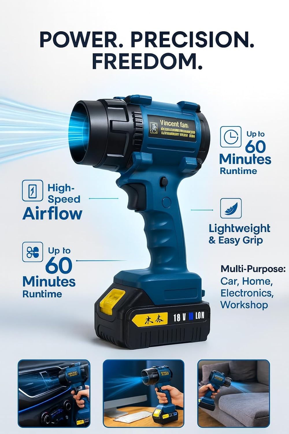 YOURKARTS.COM Mini Blower Turbo Fan 18V 110000RPM Powerful Air Duster | Portable Rechargeable Jet Fan Multi-Functional Cleaning Tool for Car, Computer, Electronics & Home (air Blower f018)