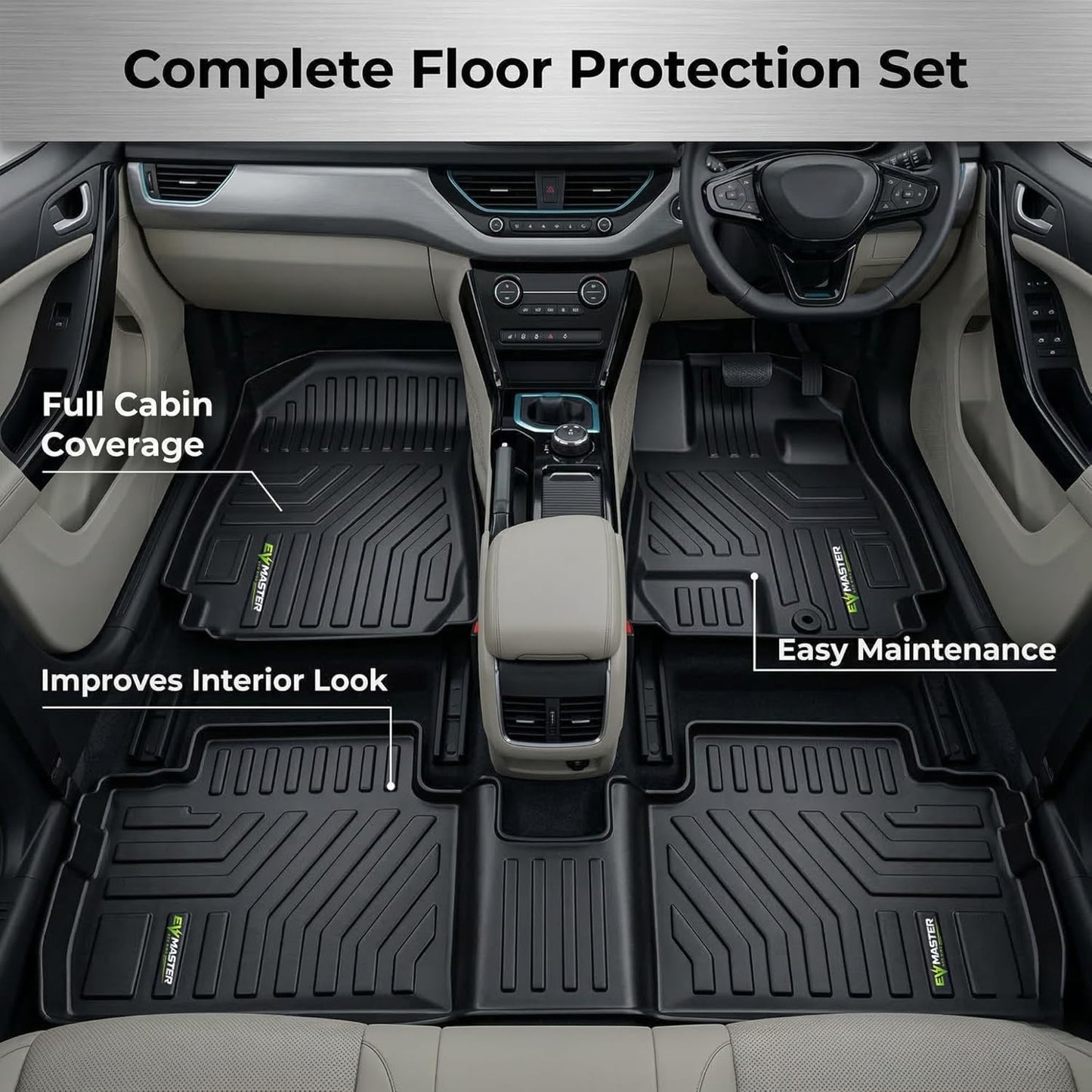 EV Car Floor Mats Compatible with Tata Curvv EV, Waterproof and Washable