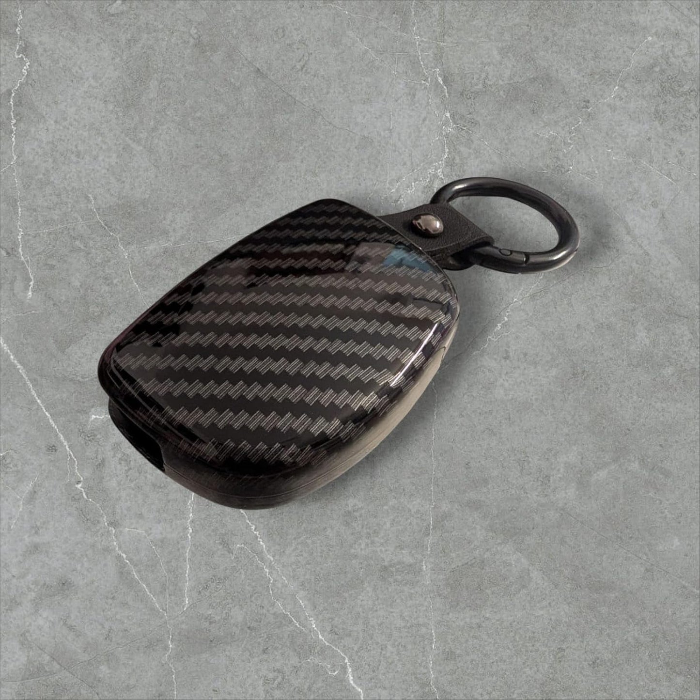 YOURKARTS.COM Car Key Cover Premium Carbon A+ Design – Compatible with Hyundai Grand i10 NIOS, Venue, i20, Aura, Creta 3 Button Smart Key Cover with Keychain Flip Key Shell (Carbon Strip)