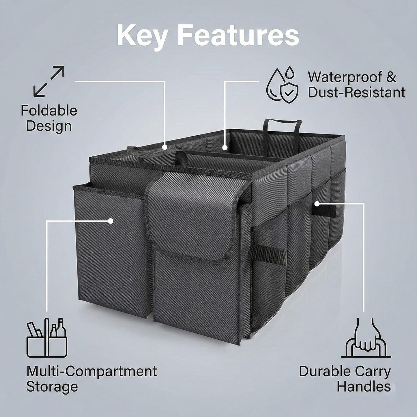 Multi Purpose Car Trunk Organizer, Foldable Car Storage Box for Car