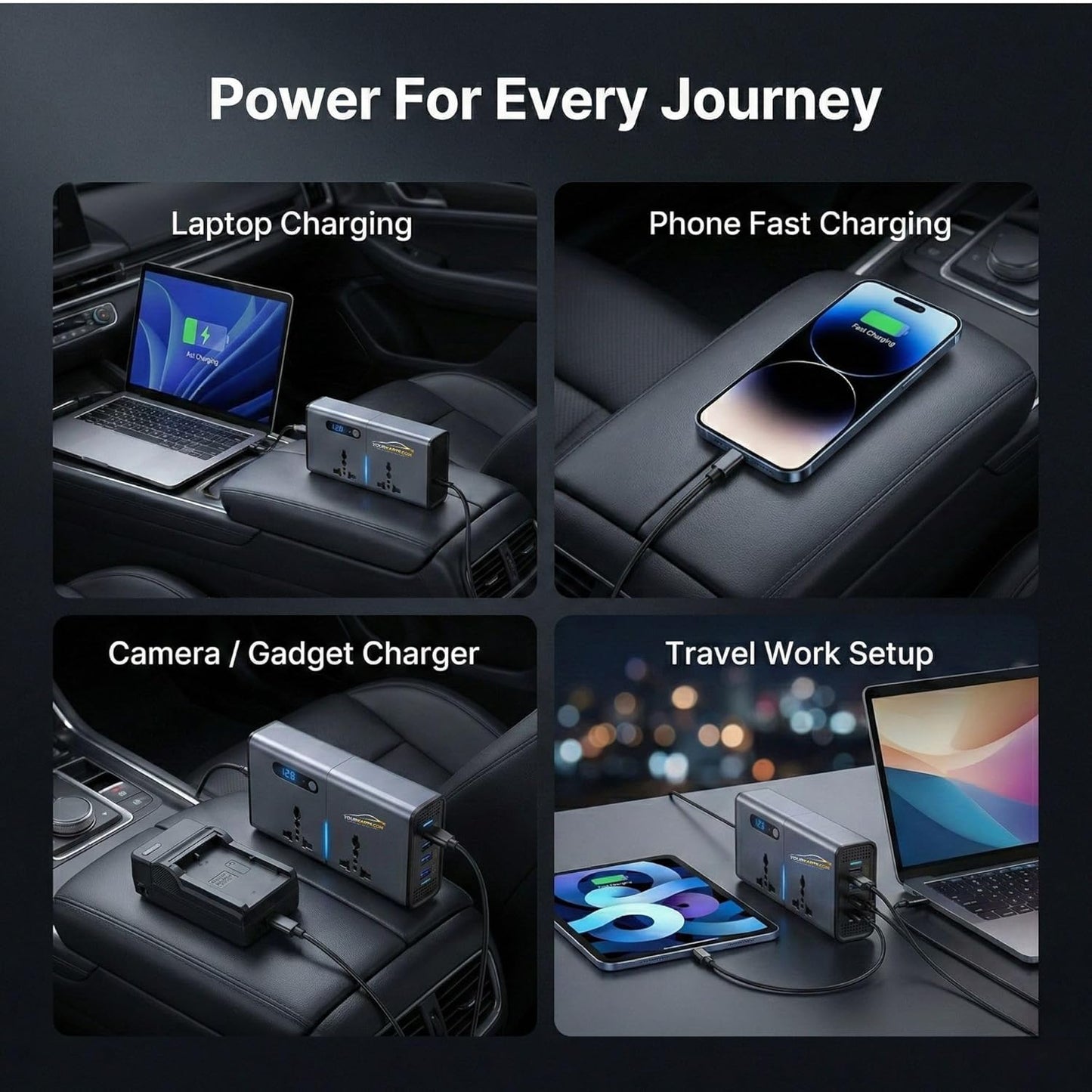200W Car Power Inverter Laptop Charger with 3 USB & 1 C Type Fast USB Charging Ports