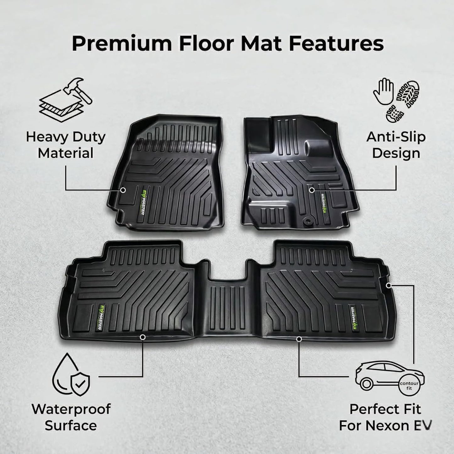 EV Car Floor Mats Compatible with Tata Curvv EV, Waterproof and Washable