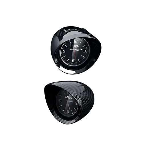 Mini Analog Car Dashboard Clock with Carbon Fiber Design (Black)