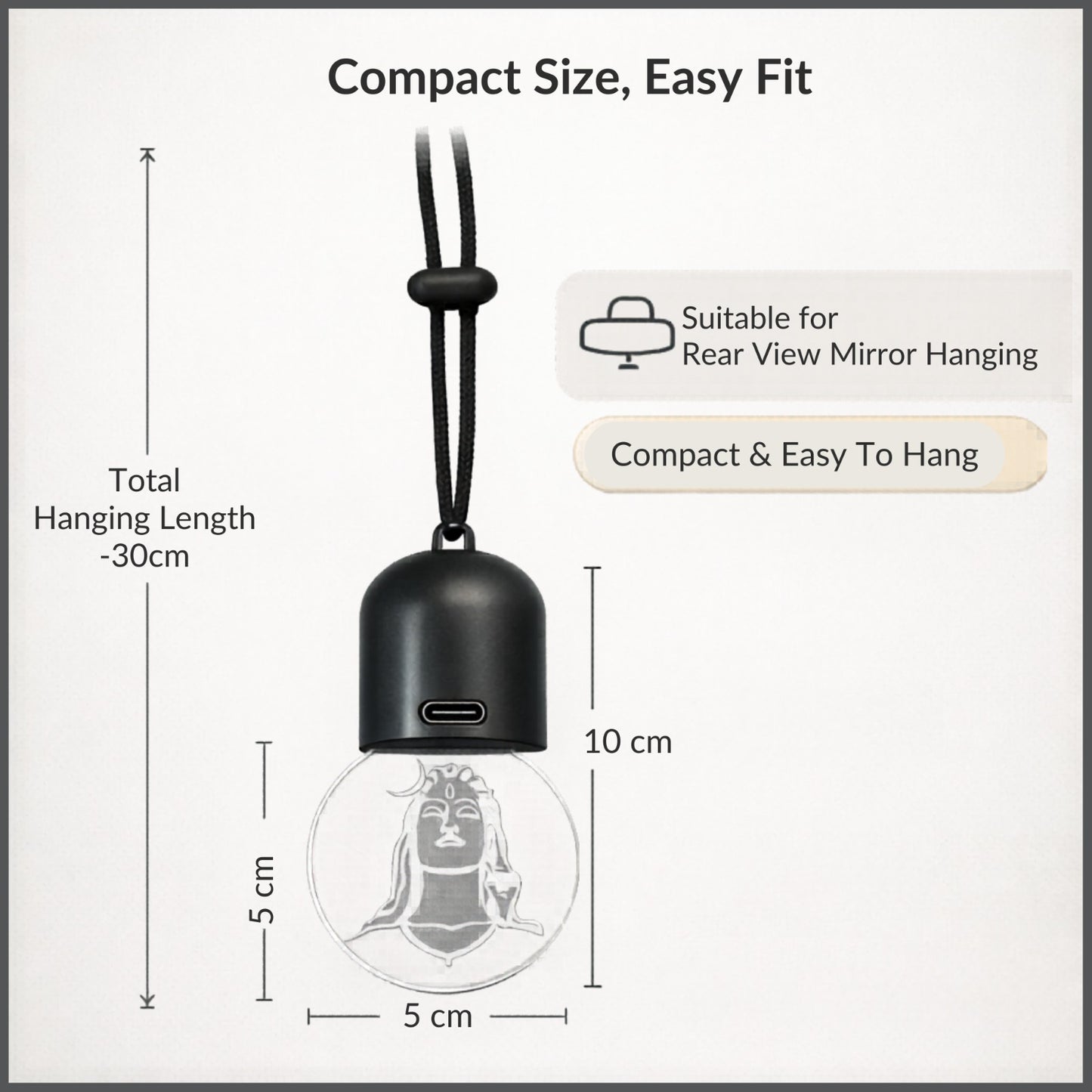 Adiyogi Shiva LED Car Hanging Light, USB Rechargeable, Car Mirror Decoration
