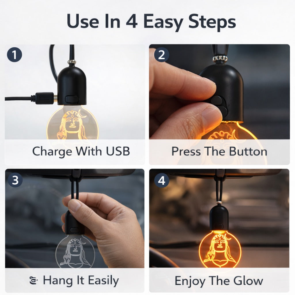 Adiyogi Shiva LED Car Hanging Light, USB Rechargeable, Car Mirror Decoration