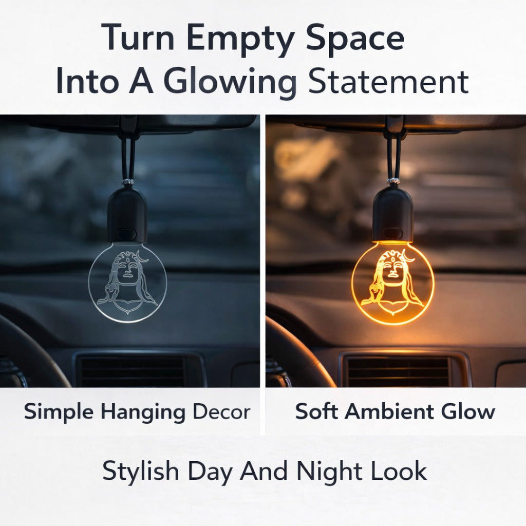 Adiyogi Shiva LED Car Hanging Light, USB Rechargeable, Car Mirror Decoration