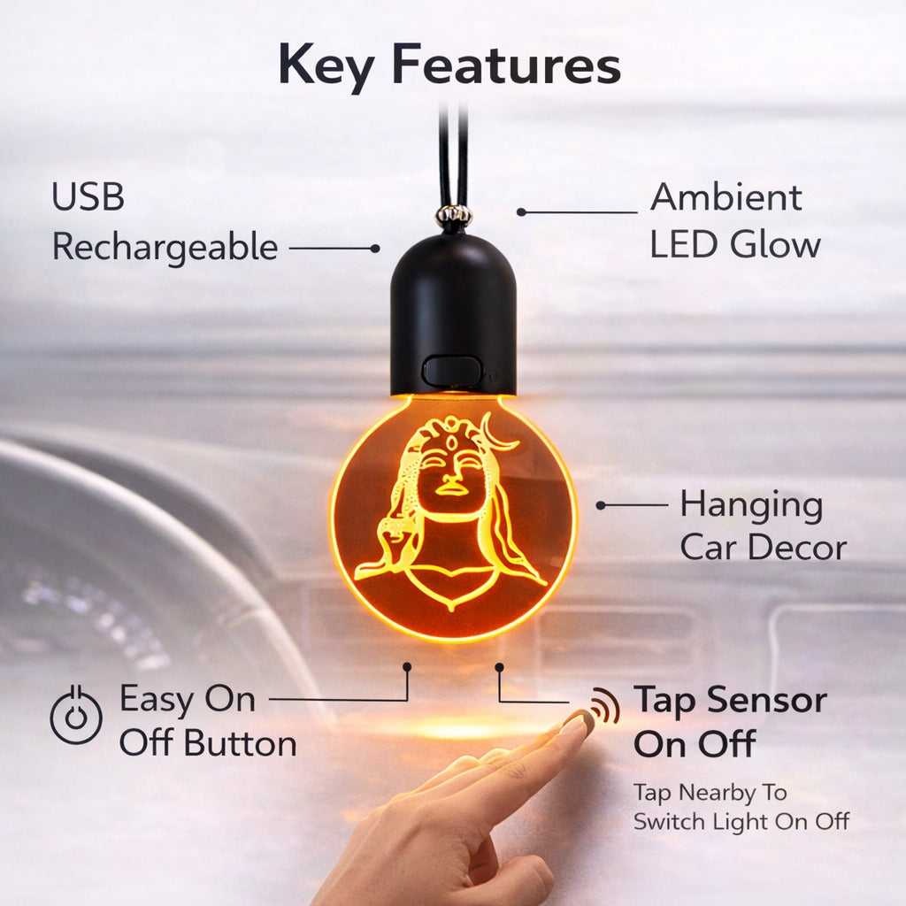 Adiyogi Shiva LED Car Hanging Light, USB Rechargeable, Car Mirror Decoration